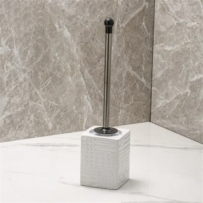 Nordic Ceramic Base No Dead Angle Toilet Brush Long Handle Bathroom Cleaner - Square / White