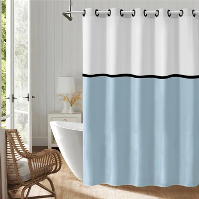 180 x 180cm Color Splicing Waterproof Polyester Shower Curtain with Roman Rings for Bathroom Hotel - Baby Blue