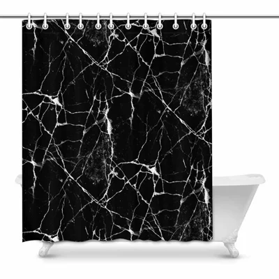 180 x 180cm Black Marble Pattern Bath Divider Mildew Resistant PEVA Shower Curtain for Bathroom