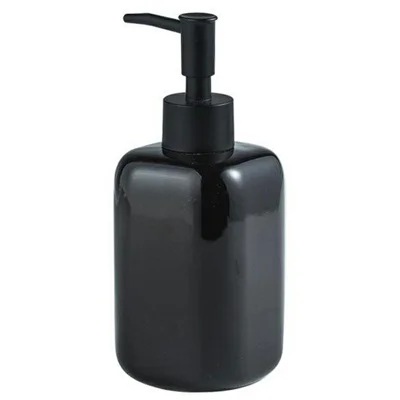 Home Hotel Bathroom Ceramic Refillable Pump Bottle for Soap Shampoo Shower Gel - Square / Black
