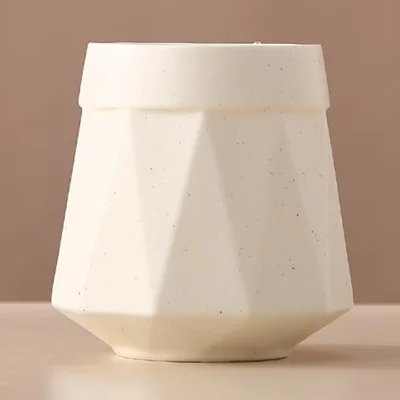 Ceramic Home Hotel Bathroom Cup 400ML Geometric Design Toothbrush Holder Mouthwash Cup - Beige