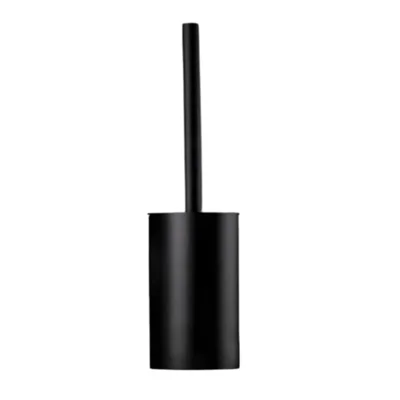 37cm Thickened Stainless Steel Long Handle Toilet Brush with Base Bathroom Cleaning Tool - Black