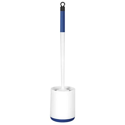 No Drill Wall Mounted / Freestanding Toilet Brush + Base Bathroom Cleaning Tool - White / Blue