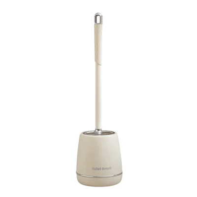 Home Bathroom Toilet Brush with Base Long Handle Deep Cleaning Plastic Brush - Silver