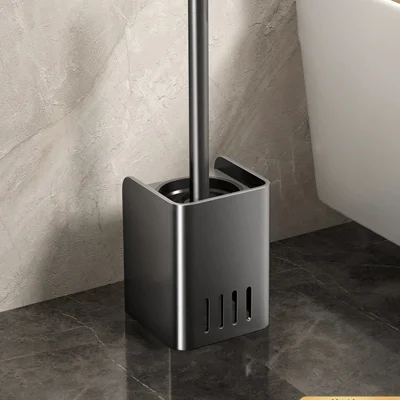 Long Handle Toilet Brush with Base Wall Mounted Home Bathroom Cleaning Brush - Grey