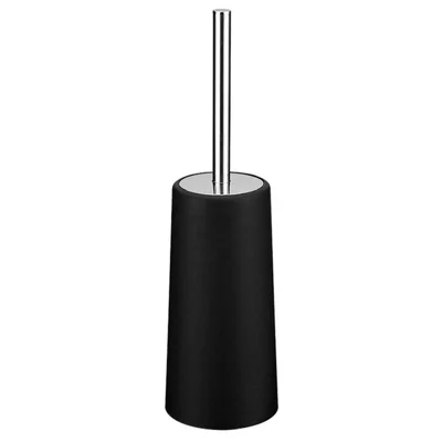 T-211-M Stainless Steel Handle Toilet Brush with Holder Floor Standing Hotel Home Bathroom Cleaning Tool - Black
