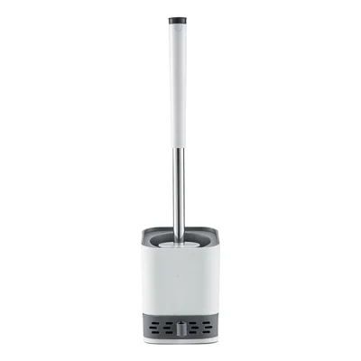 Wall Mounted / Floor Standing Long Handle Toilet Brush with Base Soft Bristles Bathroom Cleaning Tool - Square Base