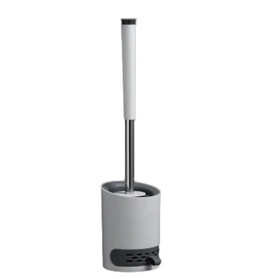 Wall Mounted / Floor Standing Long Handle Toilet Brush with Base Soft Bristles Bathroom Cleaning Tool - Round Base