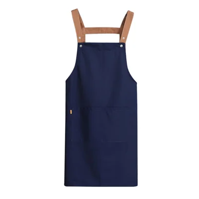 Large Pocket Design Cotton Linen Canvas Apron 72x68cm Washable Cooking Work Apron for Restaurant, Coffee Shop, Home Kitchen - Blue