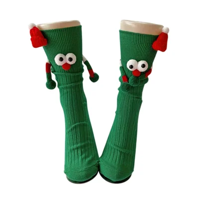 Christmas Socks Funny Cartoon Design Comfortable Breathable Holiday Mid-Calf Socks for Couples - Green