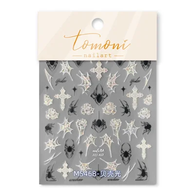 TOMONI NAILART Shimmer PET Nail Stickers Japanese Style Vintage Spider Nail Art Decals Gift - MS468