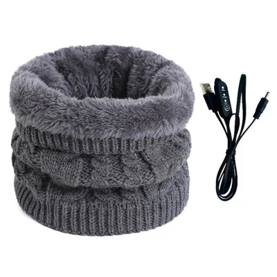 USB Heated Neck Warmer for Winter 3 Temperature Settings Knitted Fleece Lined Neck Gaiter - Grey