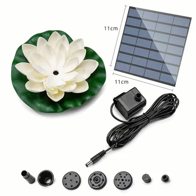 Solar Powered Floating Fountain For Outdoor Water Features Garden Pond Decorative Lotus Leaf Flower Design - White