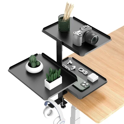 Multifunctional 3-Tier Desk Organizer Side Storage Rack for Office Workspace Under Desk Clamp On Shelf - Black