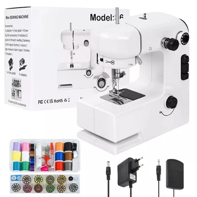 12 Stitch Patterns Double Speed Adjustable Mini Sewing Machine Built In LED Light with Sewing Kit