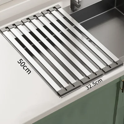 Foldable Extendable Over Sink Dish Drying Rack 304 Stainless Steel Kitchen Organizer Storage Shelf 50 x 32.5cm
