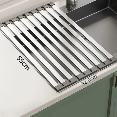 Foldable Extendable Over Sink Dish Drying Rack 304 Stainless Steel Kitchen Organizer Storage Shelf 55 x 32.5cm