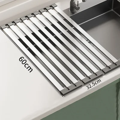 Foldable Extendable Over Sink Dish Drying Rack 304 Stainless Steel Kitchen Organizer Storage Shelf 60 x 32.5cm