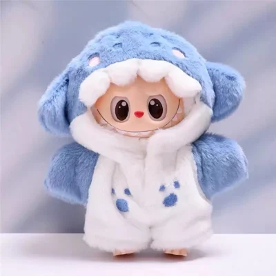 For Labubu 17cm Doll Cute Shark Hooded Jumpsuit Plush Pajamas Mini Figurine Changeable Costume Gift