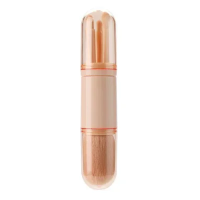 4 in 1 Portable Makeup Brushes Set for Travel Contouring Eyeshadow Powder Blush with Dustproof Cover - Nude