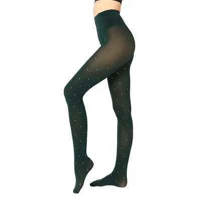 Size M Polka Dot Tights for Women 100D High Waist Footed Pantyhose Spring and Autumn Elastic Hosiery - Blackish Green