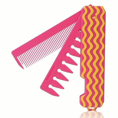 Multifunctional Plastic Folding Pocket Comb 2 in 1 Wide Tooth Portable Barber Hair Styling Tool Gift - C99-2 Rose