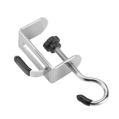 1Pc Dual Hook Detachable Backpack Hanger for Desk Side Stainless Steel Clip On Hanging Organizer