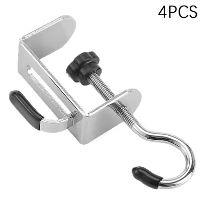 4Pcs Dual Hook Detachable Backpack Hanger for Desk Side Stainless Steel Clip On Hanging Organizer