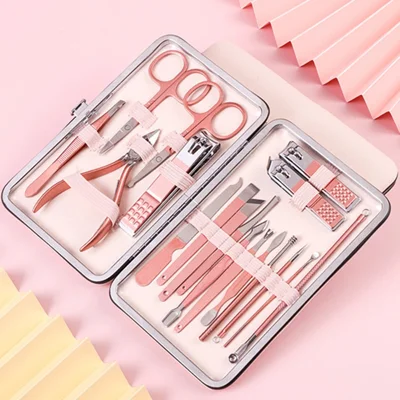 Stainless Steel Nail Clipper Set 18Pcs Manicure Tools Professional Nail Care Kit with PU Case