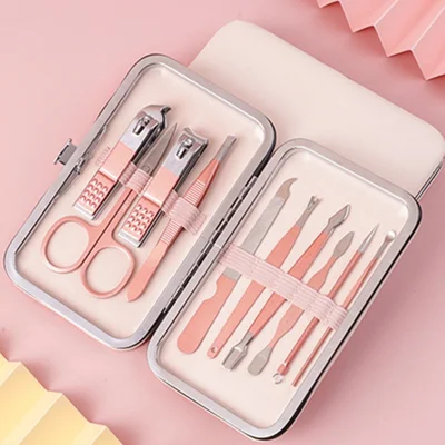 Stainless Steel Manicure Set 10 PCS Nail Clippers Kit Professional Pedicure Tools with PU Case For Home / Travel Use