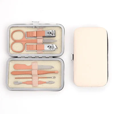 7-teiliges Nagelkits-Maniküre-Set Pediküre-Werkzeuge Nagelhautentferner Edelstahl für Zuhause, Roségold