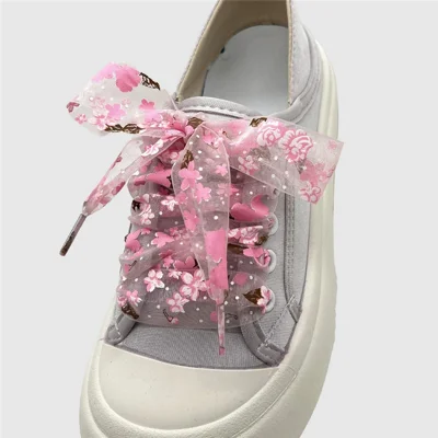 120cm Floral Print Transparent Organza Shoelaces for Sneakers / Casual Shoes / Athletic Shoes - Light Pink