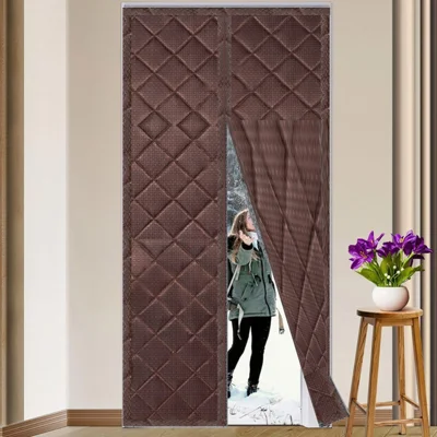 90 x 210cm Winter Thermal Insulated Magnetic Door Curtain No Drilling Rhombus Texture Windproof Doorway Screen - Coffee - Coffee