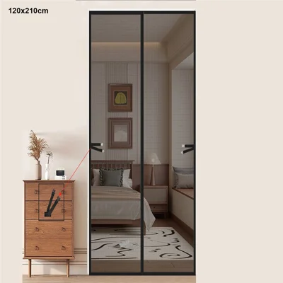 120 x 210cm Magnetic Screen Door Curtain Mesh Insect Barrier No Drilling Privacy Divider for Kitchen / Bedroom - Black