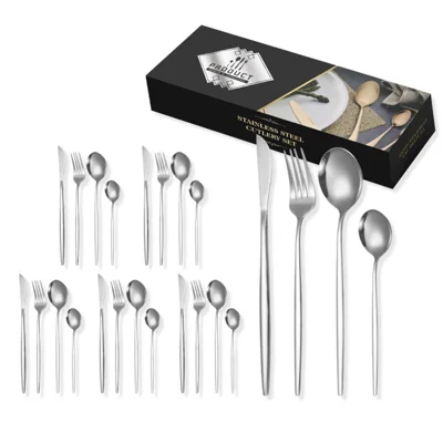 Conjunto de Talheres de Aço Inoxidável com 24 Peças, Faca, Garfo, Colher para 6 Pessoas, Seguro para Lavar na Máquina de Lavar Louça (Livre de BPA, Sem FDA)