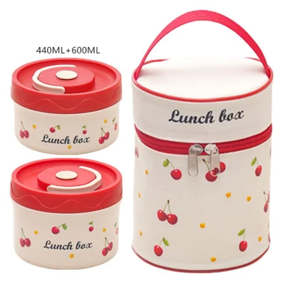 Conjunto de Marmita de Aço Inoxidável 316 com 440ML + 600ML + Bolsa Isolada Segura para Micro-ondas e à Prova de Vazamento para Estudantes / Trabalhadores de Escritório (Sem FDA)