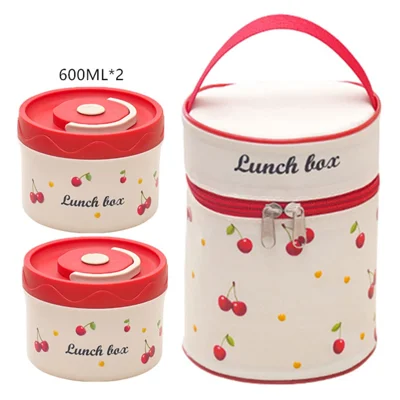 316 Edelstahl-Lunchbox-Set mit 2 Stück 600 ml + isolierter Tasche, mikrowellengeeignet, auslaufsicher für Studenten / Büromitarbeiter (Kein FDA)