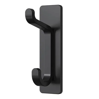 1Pc Heavy Duty Dual Adhesive Hook Stainless Steel Double Hanger No Drill for Hats  /  Coats  /  Bags - Black
