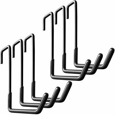 6 Unidades de Grandes Ganchos en Forma de S para Garaje, Colgadores Resistentes Montados en Pared para Bicicletas, Escaleras y Herramientas de Jardín - Revestidos por Inmersión / Negro