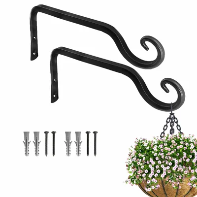 2 unidades de colgador de plantas de jardín, gancho de hierro resistente, estante decorativo montado en la pared para balcón, jardín, hogar, exterior e interior - negro