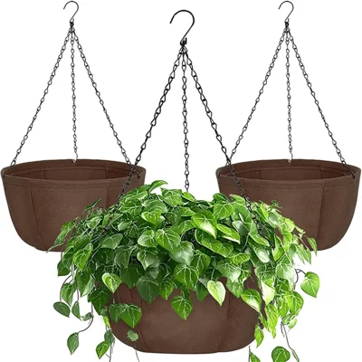 3 Peças de 10 Polegadas de Vaso Suspenso Exterior Transpirável com Drenagem, Cesto Suspenso com Corrente para Decoração de Varanda