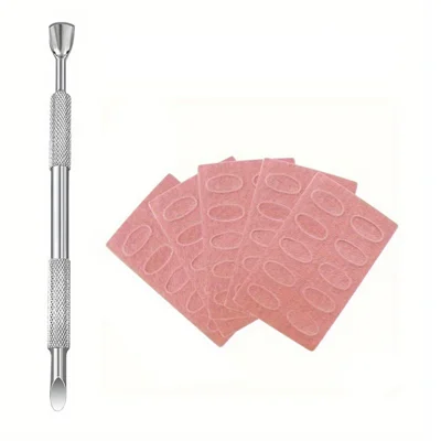 Stainless Steel Dual Head Nail Cuticle Pusher and 50pcs 180 Grit Sandpaper Sheets Manicure Tool Set