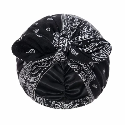 Cuffia Turbante con Design Orecchie di Coniglio e Fiocco per Donna, Cuffia con Fodera in Seta e Copricapo a Fascia - Nero + Stampa Paisley