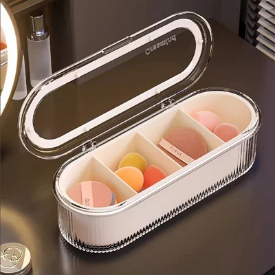 Suporte para Espumas de Maquilhagem com 4 Compartimentos, Suporte para Secagem de Puff de Maquilhagem / Caixa de Armazenamento / Organizador com Escorredor para Beauty Blender