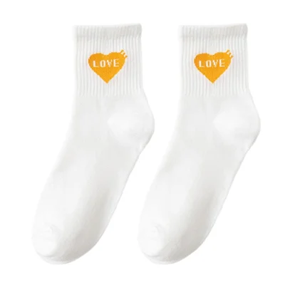 Mid-Calf-Socken für Damen, Baumwollmix, atmungsaktiv, bequem, elastisch, für Herbst/Winter - Gelbes Herz