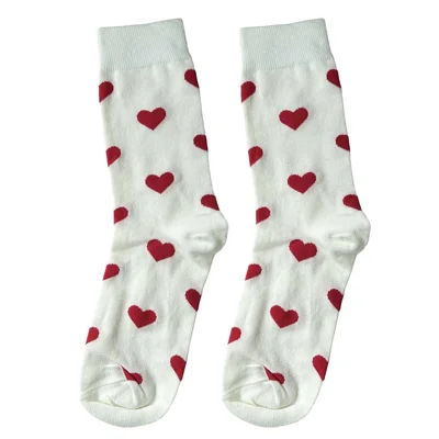 Unisex-Mittelhohe Socken mit Herz-Muster, Baumwollmix, Sport- und Schulstil für Frühling/Herbst