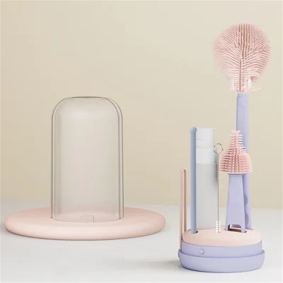 7Pcs / Set TPE Baby Bottle Cleaning Brush Kit Newborn Nipple Brush with Storage Box Dispensing Bottle - Purple