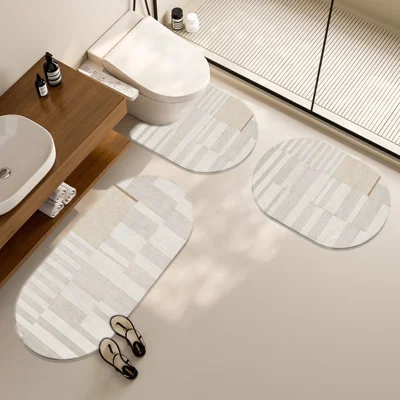 3-teiliges Badematte-Set, saugfähig, rutschfest, Badematte, Eingangs-Teppich, U-förmige Toilettenmatte (40×60 cm + 50×80 cm + 50×55 cm) - Wabi-Sabi-Stil-1