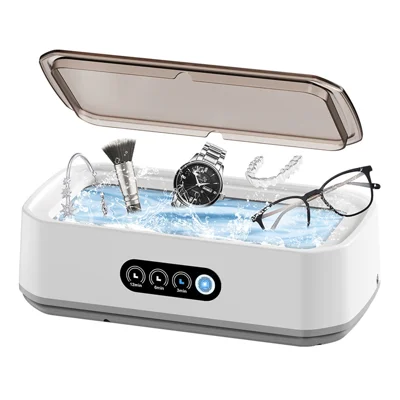 Nettoyeur à ultrasons X81, nettoyeur de lunettes avec commande tactile 3 vitesses, capacité importante de 650 ml, nettoyeur de prothèses dentaires et bijoux, prise UE - Blanc