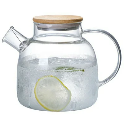 Carafe en verre 1500 ml avec couvercle et poignée, carafe à eau en verre borosilicate haute qualité pour boissons chaudes et froides (sans FDA, sans BPA) - Transparent